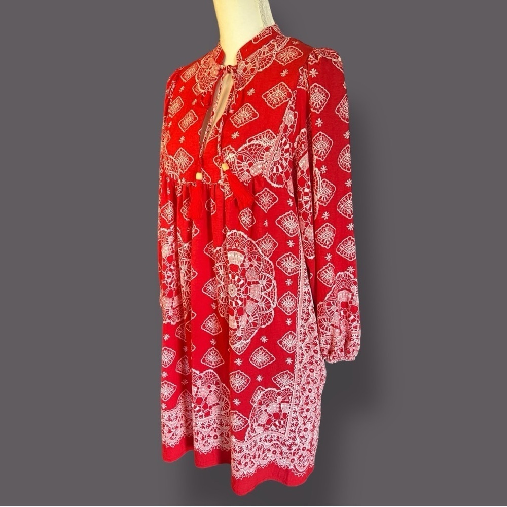 Red & White Bohemian Style Babydoll dress, NEW - Picture 2 of 4
